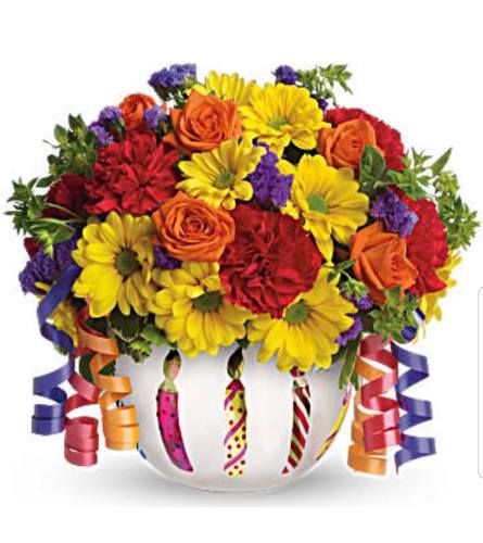 BIRTHDAY BOWL BLOOMS. An arrangement by Avenue Flowers and Gifts.