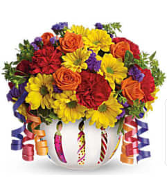 BIRTHDAY BOWL BLOOMS. An arrangement by Avenue Flowers and Gifts.