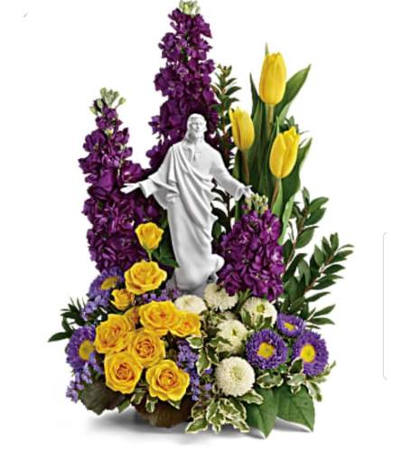 Jesus in Spring Garden. An arrangement by Avenue Flowers and Gifts.