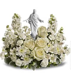 Jesus in Serenity Garden. An arrangement by Avenue Flowers and Gifts.