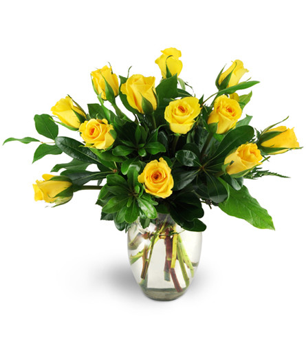 Yellow Rose Delight. An arrangement by Avenue Flowers and Gifts. Delight your special someone with one dozen yellow roses in a glass vase..