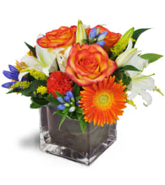 Happiness Cubed Thank You Vase™. An arrangement by Avenue Flowers and Gifts.