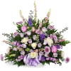 Love's Twilight Sympathy Basket™ - Deluxe. An arrangement by Avenue Flowers and Gifts. Larkspur, mums, and peonies are arranged with seasonal...