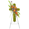 Natural Beauty Sympathy Cross™ - Premium. An arrangement by Avenue Flowers and Gifts. A moss-covered cross is enhanced with pincushion protea and...