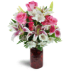 Classic Love Bouquet™ - Deluxe. An arrangement by Avenue Flowers and Gifts. Overflowing with pink roses, Stargazer lilies, Peruvian lilies, spray...
