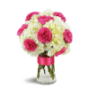 Summertime Chic™ - Premium. An arrangement by Avenue Flowers and Gifts. A gorgeous assortment of six fuchsia garden roses are arranged with white...