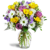 Sunshower Bouquet™ - Deluxe. An arrangement by Avenue Flowers and Gifts. Lavender roses, cheerful white daisies, and fragrant yellow freesia are...