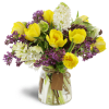 With Tulips on Top™ - Premium. An arrangement by Avenue Flowers and Gifts. Sunny yellow tulips and fragrant lilacs and hyacinth are arranged in...