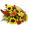 Giving Thanks Cornucopia™ - Premium. An arrangement by Avenue Flowers and Gifts. Lilies, sunflowers, mini Gerbera daisies, and more overflow from...