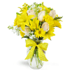 Smile a Mile Daisy Vase™ - Premium. An arrangement by Avenue Flowers and Gifts. Yellow lilies and daisies are arranged with cream roses and topped...