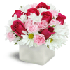 Vibrant Blooms™ - Premium. An arrangement by Avenue Flowers and Gifts. Hot pink roses are beautifully arranged with soft pink mini carnations and...