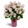 Blushing Love Bouquet™ - Deluxe. An arrangement by Avenue Flowers and Gifts. Gorgeous pink roses and Peruvian lilies are delicately arranged into...